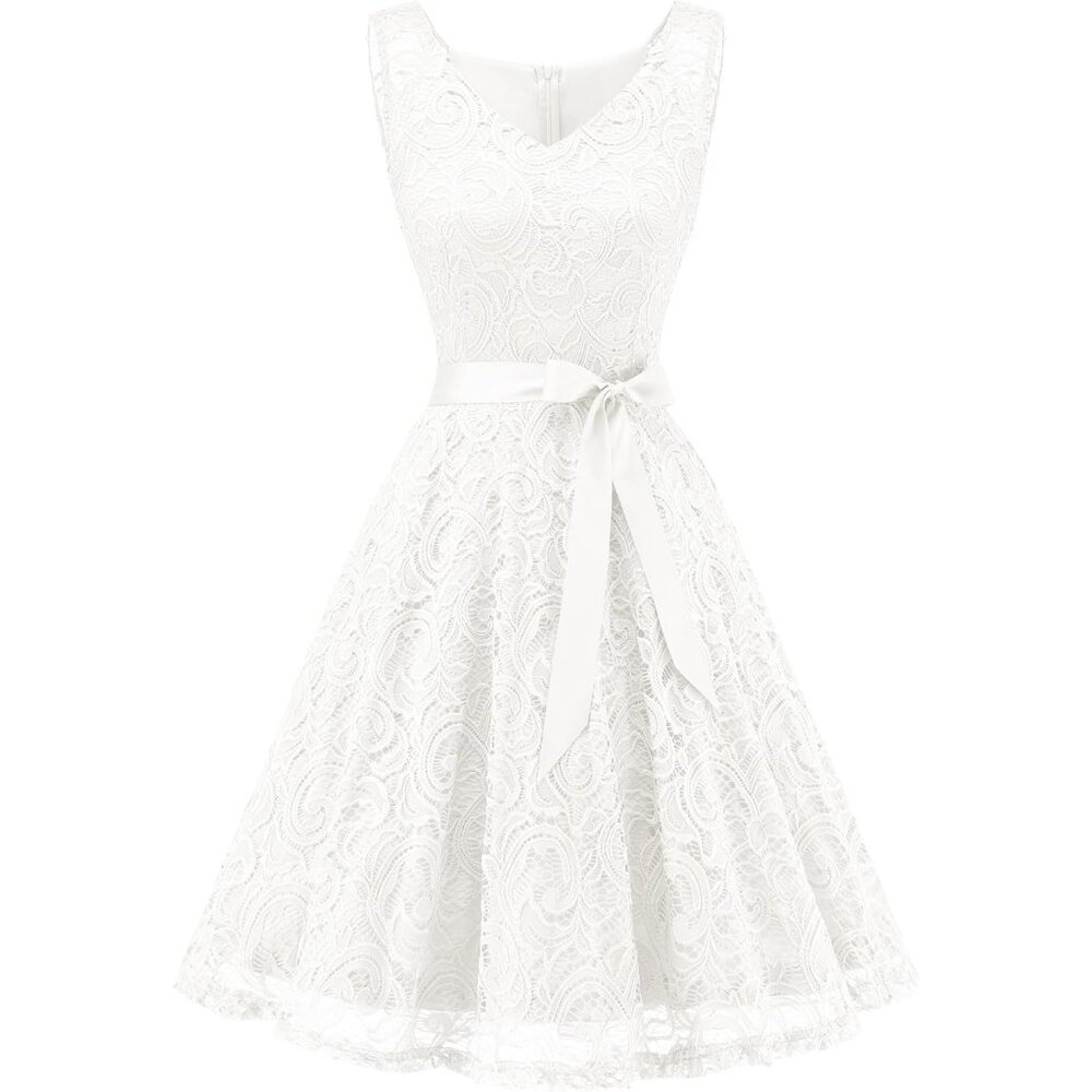 Women Floral Lace V-Neck Dress Short Prom Bridesmaid Party Sleeveless